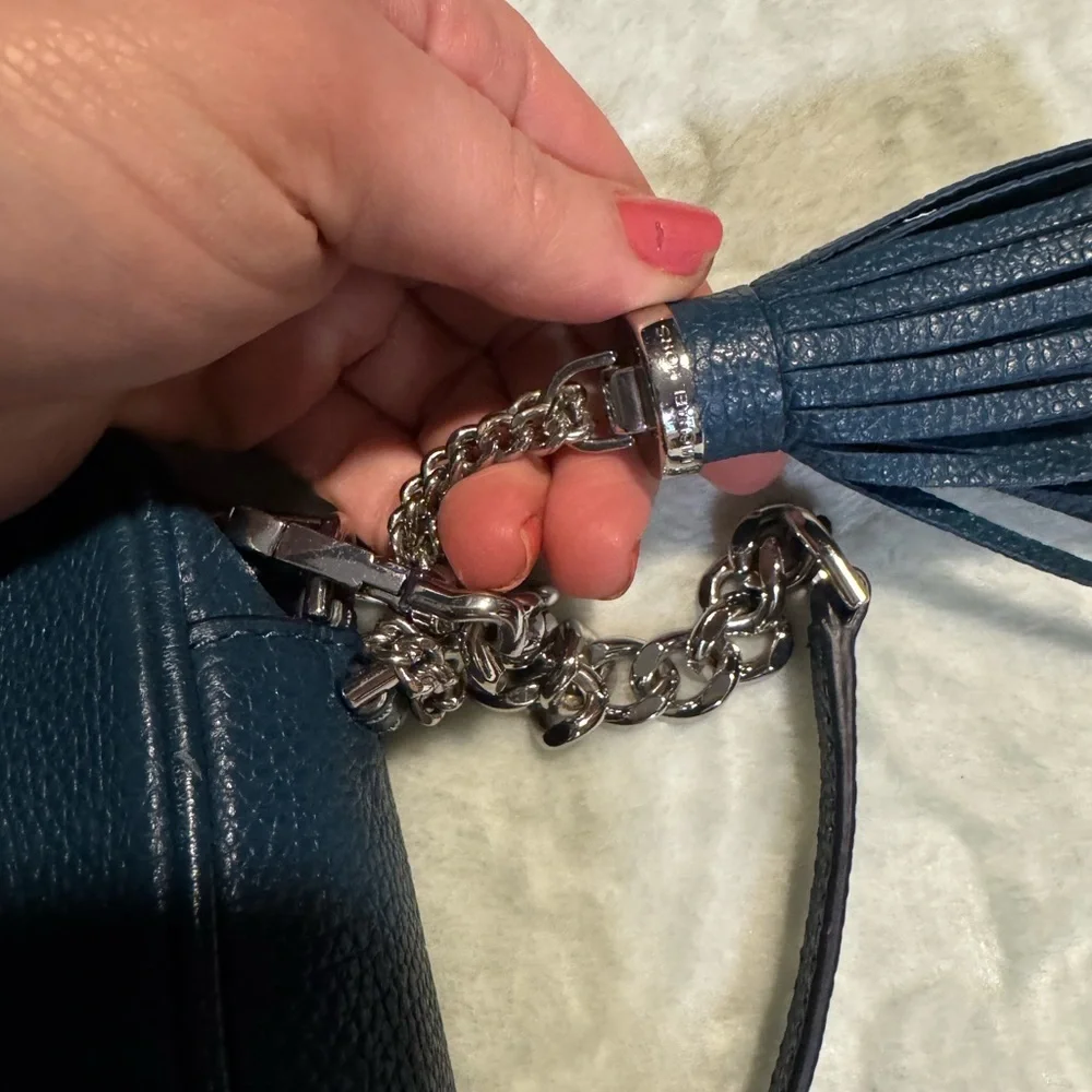 Michael kors Ginny teal pebbled leather camera bag crossbody silver hardware